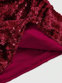 ROMWE Avant Spring/Summer Party Women's Solid Color Pleated Glamorous Fashion Sequin Embellished Bandeau Top - Burgundy - View 3