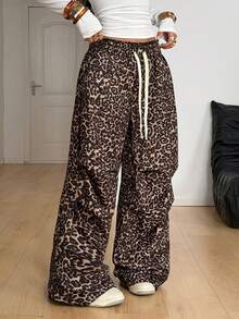 Coolane Women's Winter Streetwear Casual Homecoming Sport Going Out Leopard Graphics Low Rise Baggy Wide Leg Sweatpants - Multicolor - View 6