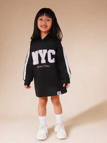 SUMWON NYC Limited Edition Hooded Sweat Dress With Lace Contrast Sleeves For Girls