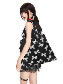 ROMWE Kawaii Túi đựng đồ họa tiết nơ thời trang, Túi tote mua sắm có thể gấp gọn, dung tích lớn, có ví đựng tiền xu - Nhiều màu - Xem 7