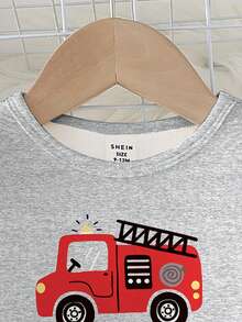 2件套男童红色卡通汽车印花保暖贴身长袖上衣和裤子睡衣套装 - 彩色 - 查看 4