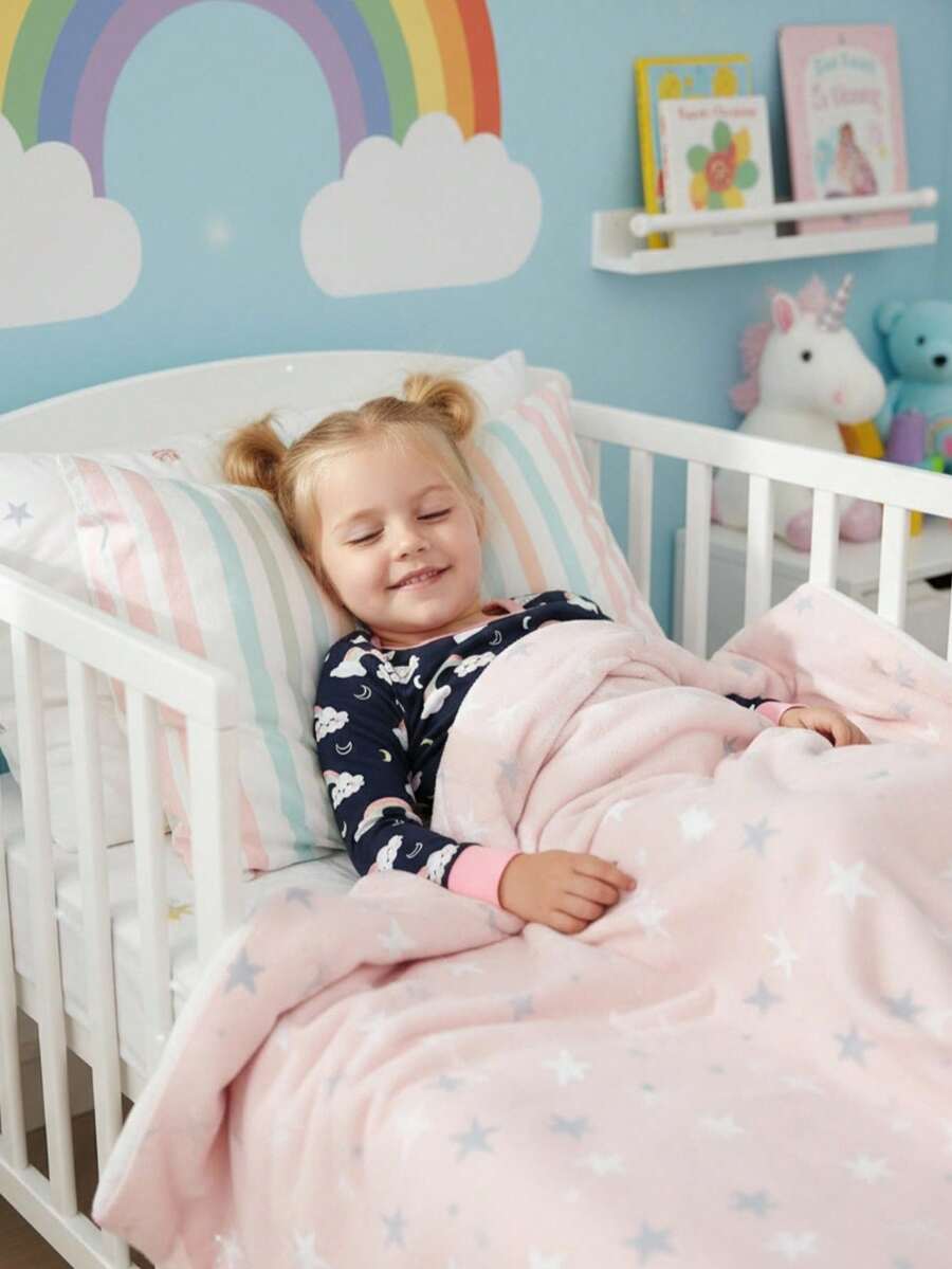 Young Girl' Casual Comfortable Soft Knit Rainbow Cloud Contrast Color Snug Fit Loungewear Set - Multicolor - View 1