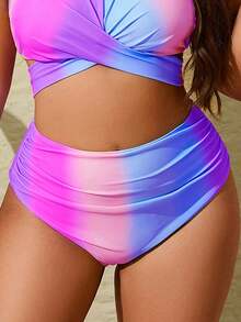 Swim Vcay Plus Size Women Ombre Print Casual Swim Bottoms For Summer Beach Vacation