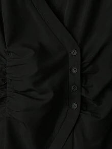 Franclia Women's Elegant Commuter Solid Color Ruched Waist Wrap Shirt - Black - View 6