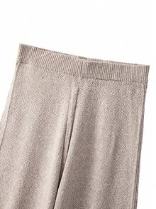 EMERY ROSE Women's Elegant Loose Long Sleeve Tie-Waist Knit Sweater & Pants Set, Plus Size, Suitable For Outings, Parties, Wedding Guests, Autumn/Winter - Apricot - View 3