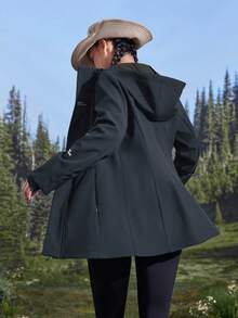 In My Nature 女士字母印花长袖连帽户外雨衣外套 - 藏蓝色 - 查看 6