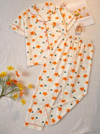 CottageSlumber 2pcs/Set Young Girls Short Sleeve Top And Loose Pants