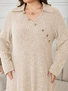 Lacomfia Elegantes Lässig Einfarbiges Kleid in Große Größen