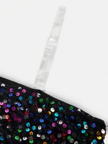 SHEIN 少女优雅亮片褶皱单肩长袖连衣裙，黑色连衣裙，魅力派对礼服，适合圣诞节、新年、生日派对等场合 - 黑色 - 查看 9