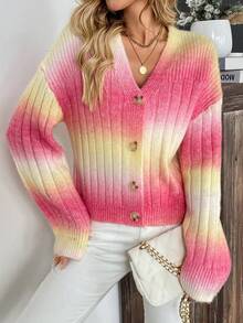 EMERY ROSE Women's Casual Drop Shoulder Fuzzy Knit Cardigan, Autumn/Winter - Redwood - View 5