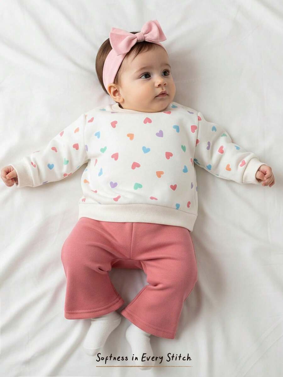 Cozy Pixies Conjunto de sudadera con capucha y pantalones acampanados suaves y cómodos para bebés niñas recién nacidas - Rosa - Ver 1