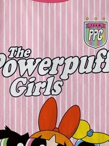 THE POWERPUFF GIRLS X SHEIN 年轻女孩夏季条纹花朵、泡泡、毛茛图案圆领短袖 T 恤 - 白色 - 查看 4