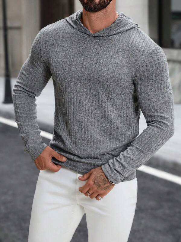 Manfinity CasualCool Sudadera con capucha acanalada casual para hombres, camiseta de manga larga, camisas de cuello alto para hombres, tops de punto, camisa gris de cuello alto para hombres, dinero viejo, ocio diario, viajes de fin de semana, actividades al aire libre, expediciones de viaje, entornos de trabajo relajados o ocasiones semi-formales, regalo para novio/esposo, regalo de aniversario, Navidad