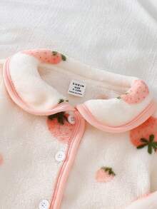 女婴可爱草莓印花开衫毛衣和裤子家居服套装 - 彩色 - 查看 4