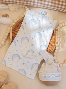 SHEIN 2 件装新生儿摄影裹布帽套装，月亮印花婴儿襁褓 - 彩色 - 查看 3