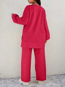 RueChic Plus Size 2pcs/set Outfit, Short Front And Long Back Style - Hot Pink - View 2