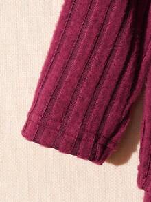 Souflis Souflis 2pcs/Set Toddler Boys' Cute Gray Ribbed Long Sleeve Top With Bear Graphic And Gray Ribbed Pants, Autumn/Winter - Burgundy - View 6