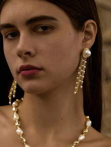 Opalesca Fringed Earrings,Outfits,Old Money,Beaded,Wedding/Bridal Accessories,Fairycore/Fairy,Pearl,Flower,Fall/Autumn/Winter,For Mom/Women/Girl/Mother,Elegant,Premium - Multicolor - View 2