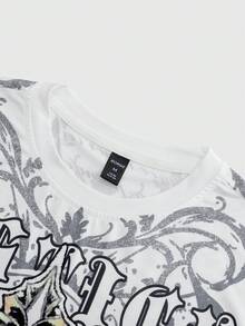 ROMWE MEN 男士字母十字印花圆领短袖休闲T恤 - 白色 - 查看 7