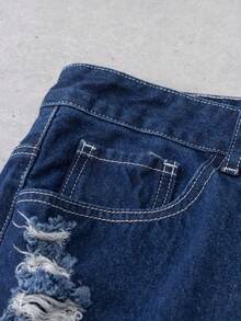 Manfinity Denimwave Men's Casual Distressed Ripped Frayed Hem Blue Jeans Mens Ripped Jeans