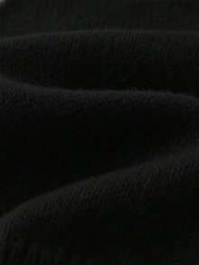 SHEIN Genkimix Kids 女童时尚休闲清新短款纯色连帽针织开衫，秋冬 - 黑色 - 查看 6