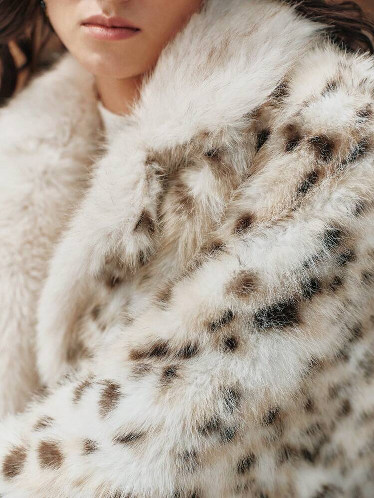 レディース ポルカドット レオパード柄 フェイクファー襟 フェイクファージャケット、秋、冬、お出かけ、エレガント、シック、フォーマル、クリスマスに適しています