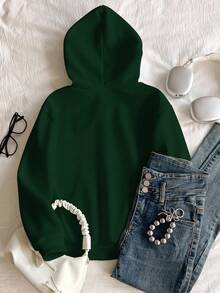 Sudadera informal con bordado de lazo para niñas preadolescentes, sudadera con lazo de otoño/invierno, sudadera con lazo, sudadera verde - Multicolor - Ver 2