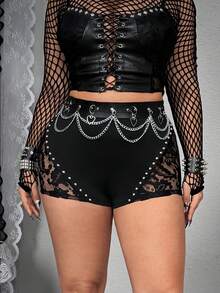 Whyspr Quần short ren cổ điển co giãn mới dành cho nữ cỡ lớn, quần short mini rách gợi cảm, phong cách đường phố Y2K, thích hợp cho các buổi đi chơi, mặc hàng ngày, Giáng sinh, Lễ tạ ơn, Lễ Phục sinh, Tiệc năm mới, Trở lại trường, Tiệc sinh nhật, Lễ hội âm nhạc, Ngày lễ tình nhân, Hòa nhạc, Xuân/Hè/Thu - màu đen - Xem 4