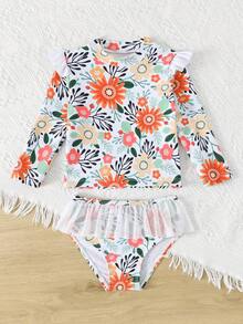 Girls Casual Ditsy Floral Long Sleeve Tankini Swimsuit Set Flower Print Bathing Suit Toddler Full Coverage Toddler Bathing Suits Baby Girl Rash Guard Swimsuit Toddler Girl Long Sleeve Swimsuit Toddler Rash Guard Girl Toddler Girl Rash Guard Swimsuit Baby Girl Long Sleeve Swimsuit - Multicolor - View 7