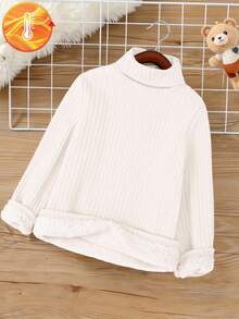 Sparklyn 女童白色罗纹高领长袖保暖针织衫，适合秋冬季穿着 - 白色 - 查看 1