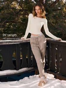 GLOWMODE Everyday Fleece Twinkle & Toast Soft Warm Adjustable Drawstring Waist Side Pockets Tapered Fit Pants Autumn Winter Outdoors Daily Casual Wear - Khaki - Übersicht 2