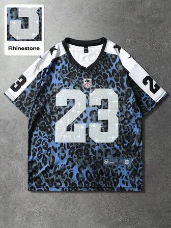 Prep Herren Street Hip Hop American City Name Buchstabe Muster Vintage Tiermuster Leopardenmuster Hintergrund Sport Kurzarm T-Shirt, geeignet für den täglichen Gebrauch im Frühling/Sommer