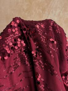 Soleia 新款休闲度假西部海滩婚礼宾客着装，毕业早午餐，圣帕特里克节春假，复活节音乐节，优雅波西米亚热带性感露背派对蝴蝶结吊带金属装饰酒红色亮片迷你裙两件套，情人节，圣诞节 - 酒紅色 - 查看 5