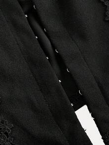 SHEIN MOD 收腰撞色喇叭袖衬衫 - 黑色 - 查看 3