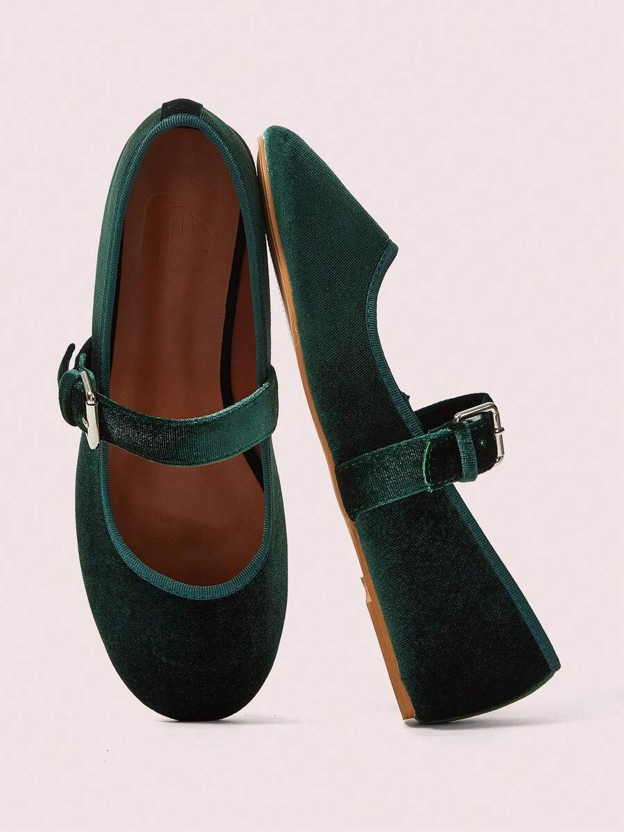 CUCCOO DOLLMOD Damen elegante, niedliche, vielseitige grüne klassische Samt Mary Jane Ballerinas - Minzgrün - Übersicht 1