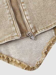 SHEIN MOD 女士休闲水洗无袖牛仔上衣 - 卡其色 - 查看 3