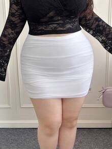 CovetEZ Plus Size White Bodycon Mini Skirt, Slim Fit & Versatile, Spring/Summer - White - View 4