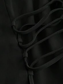 SHEIN MOD 复古系带装饰腰部外套和裤子套装 - 黑色 - 查看 3