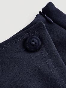 SHEIN MOD Chân váy thường ngày màu trơn cài nút bên hông không đối xứng cho nữ - Màu xanh hải quân - Xem 3