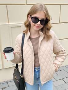 复古美式短款羽绒服 - 杏色 - 查看 1