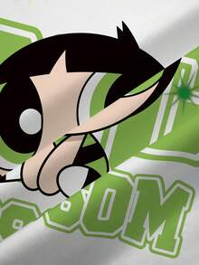 THE POWERPUFF GIRLS X SHEIN Women's Buttercup Pattern Cropped Round Neck Short Sleeve T-Shirt White And Green Shirt Cartoon Shirt Graphic Tee - White - View 7