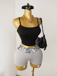 Zolique EZwear 豹紋和斑馬紋女士短褲套裝，夏季休閒、日常穿著、瑜珈褲 - 彩色 - 查看 7