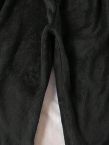 SHEIN 2件套青少年男童简约纯色抓绒连帽衫和长裤舒适家居服套装，藏蓝色 - 黑色 - 查看 4