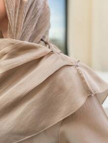 Dazy-Less 女士宽松雪纺衬衫，休闲商务办公装，长袖，披肩领，适合春、夏、秋季穿着。 - 杏色 - 查看 10