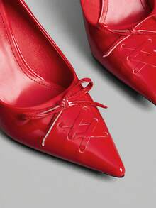 Ontre Simple Solid Color Pointed Toe Casual Commute Versatile Women High Heel Pumps - Burgundy - View 4
