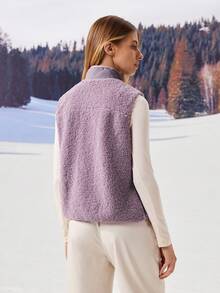 OutZeal Women Soft Warmth Fleece Stand Collar Front Zip Pocket Outdoor Vest Jacket Hiking Camping Fall Winter - Purple - View 6