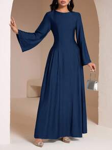 Veilorie Women's Mint Green Dress With Backside Tie, Summer - Navy Blue - View 6