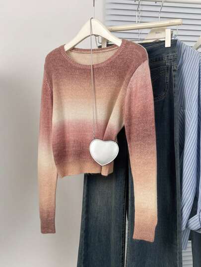 Fashionable Casual Short Asymmetrical Ombre Pullover Sweater For Teens Teen Knit Girls Sweate Long Sleeve Top For TeenTeen Women Knitted Girl Clothes A Cropped Sweater Tween Girl Clothes Sweater Girl Clothes Autumn And Winter Clothes Pink Sweater For Girls Sweater For Tweensutumn And Winter Clothes Soft Girl Clothes Teen Girl Tops Aesthetic Summer Clothes For Teens Sweater Teen Two Piece Long Sleeve Set Breezy Long Sleeve Sweater