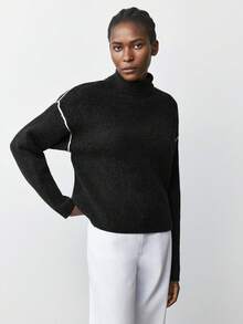 Maija Luźny sweter z blokami kolorów i artystycznym wzorem linii dla kobiet w 2025 roku