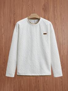 SWAVVY Men's Letter Embossed Round Neck Drop Shoulder Long Sleeve T-Shirt And Drawstring Waist Pants Casual Suit - Khaki - View 10